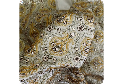 Dark Beige Paisley Embroidered Fabric by the yard Sewing DIY Crafting Embroidery Indian Wedding Dress Costumes Dolls Bags Cushion Covers Blouses